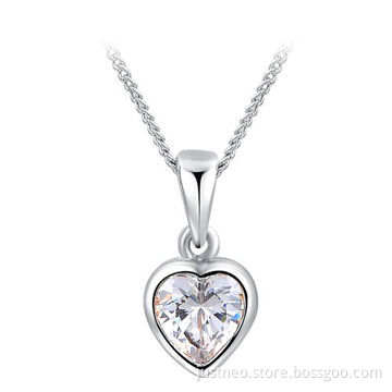 Fashion heart charm pendant necklace for women, gold plated copper alloy with CZ beads